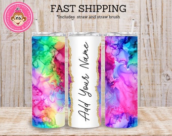 Personalized Rainbow Ink Tumbler, travel tumbler, gift for women, Teacher Gift, Christmas gift, Fast Shipping