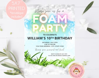 PRINTED 5X7" Foam Party Birthday Invitation, Foam Party Invitations, Foam Birthday, Foam Party, envelope included
