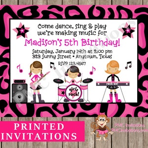 Custom Printed, Girl Band, Rock Star, Girls Rock, Girl Rock Band Birthday Invitations 1.00 each envelope included image 1