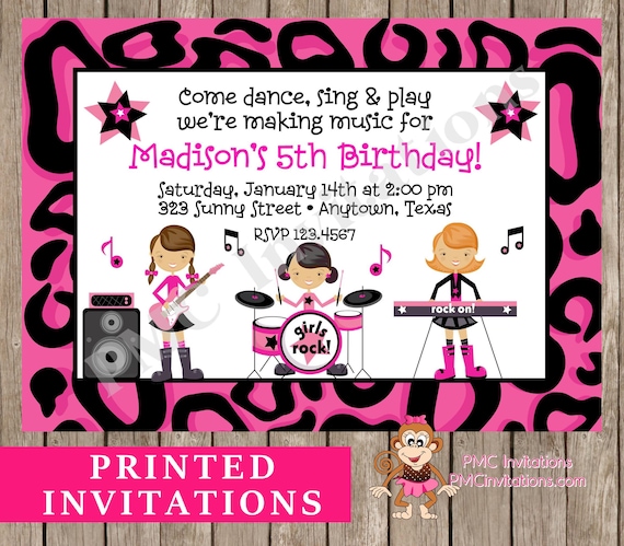 Custom Printed Girl Band Rock Star Girls Rock Girl Rock Band Birthday Invitations 1 00 Each Envelope Included By Paper Monkey Company Catch My Party Custom Printed Girl Band Rock Star Girls Rock Girl Rock Band Birthday Invitations 1 00 Each Envelope Included By Paper Monkey Company Catch My Party