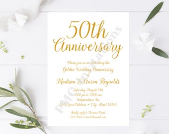 Custom Printed 5x7" 50th Wedding Anniversary Invitation - Golden Anniversary - Anniversary Invitation - white/kraft envelope included