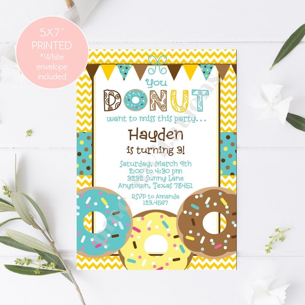 Custom Printed Donut Birthday Invitations - 1.00 each with envelope