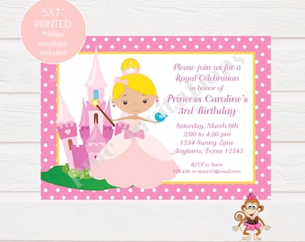 Invitaciones de cumpleaños de princesa rubia impresas personalizadas - 1.00 cada una con sobre