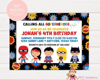 Custom Printed Superhero Birthday Invitations - 1.00 each with envelope