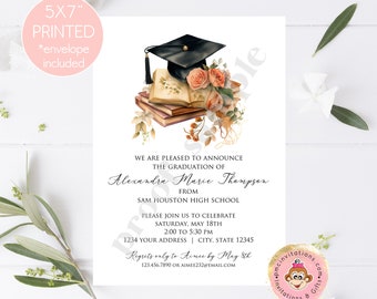 Invitaciones de graduación impresas personalizadas de 5x7, fiesta de graduación, anuncio, graduación floral, celebración de graduación - 1,00 cada una con env