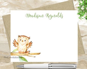 Custom Note Cards, Personalized Stationery Set, Watercolor Personalized Stationery, Owl, Notecard Set, FREE SHIPPING