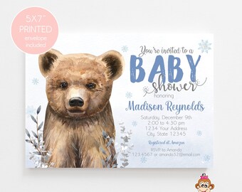 PRINTED 5X7 Brown Bear Baby Shower Invitation, Brown Bear Baby Shower, Boy Baby Shower, Boy, envelopes included