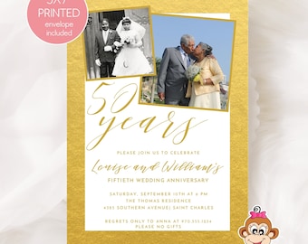 Printed 5X7" 50th Anniversary Invitations, Photo Anniversary Invitation, 50th Wedding Anniversary, Fifty Years, envelope included