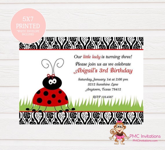 Custom Printed Ladybug Birthday Party Invitations - envelope included Il_570xn