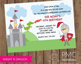 Knight Princess Dragon Birthday Invitations - 1.00 each with envelope