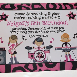 Custom Printed, Girl Band, Rock Star, Girls Rock, Girl Rock Band Birthday Invitations 1.00 each envelope included image 4