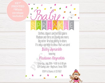 Custom Printed 5X7 Baby Sprinkle Invitations , Girl Baby Sprinkle Invitations, 1.00 each with envelope