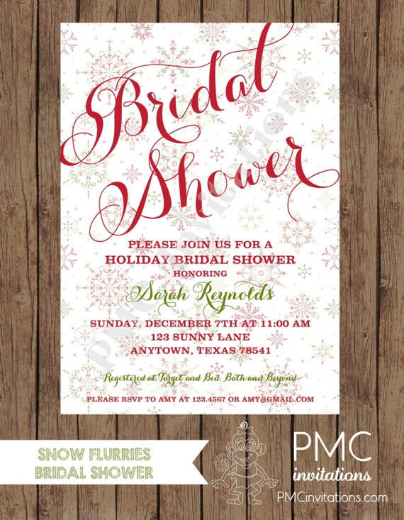 Custom Printed Christmas Bridal Shower Invitations 1.00 each | Etsy