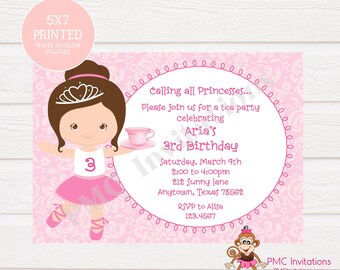 Custom Printed Tutu Ballerina Princess Tea Party Birthday Invitations - 1.00 each with envelopes