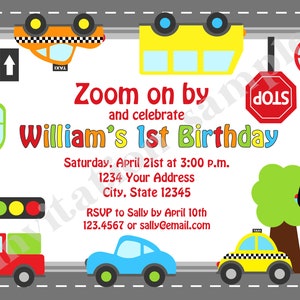 PRINTED Traffic Jam Birthday Invitations, Transportation Birthday, Invitation, Envelopes included image 2