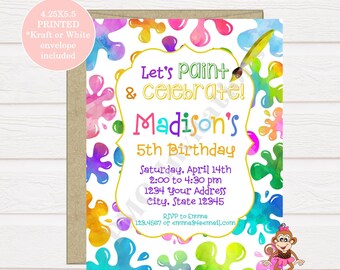 Custom PRINTED 4.25X5.5 Watercolor Painting, Art, Painting Party Birthday Invitation, kraft or white envelope, FREE SHIPPING
