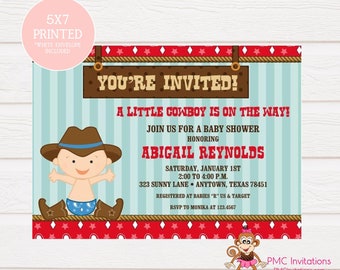 Personalizado impreso pequeño bebé bebé bebé ducha invitaciones - Botas de vaquero bebé - 1.00 cada uno con sobre