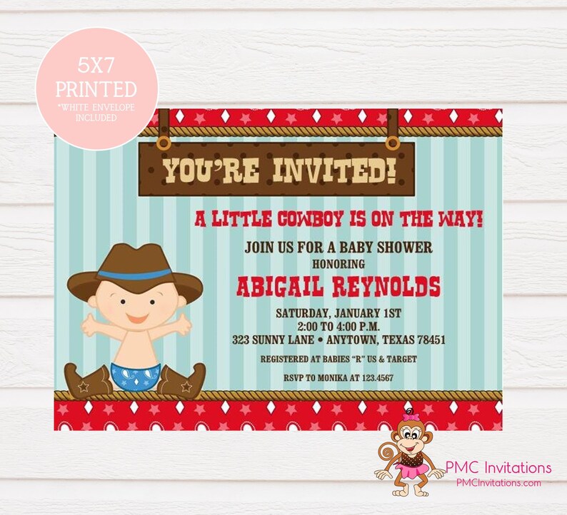 Custom Printed Little Baby Cowboy Baby Shower Invitations Etsy Custom Printed Little Baby Cowboy Baby Shower Invitations Etsy