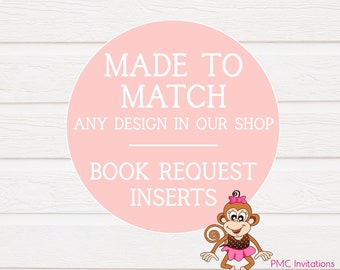 Matching BOOK REQUEST inserts to ANY baby shower invitation design in our shop