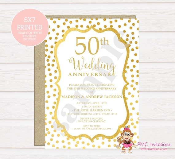Custom Printed 50th Wedding Anniversary Invitation Golden