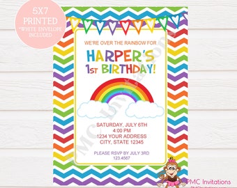 Invitaciones de cumpleaños de Chevron Rainbow impresas a medida - 1.00 cada una con sobre
