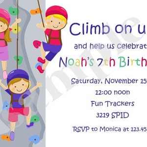 Custom Printed 5X7 Rock wall climbing birthday invitations for boy or girl white envelope included image 2