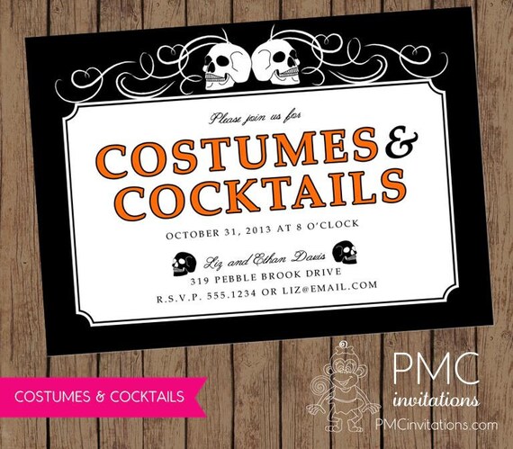 Costumes & Cocktails Adult Halloween Invitation - 1.00 each with envelope Il_570xn