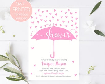 Custom PRINTED 5X7" Baby Shower Invitations, Pink Girl Baby Shower Invitations, Simple Girl Baby Shower Invitation, envelopes included