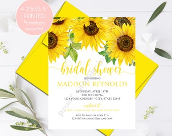 PRINTED 4.25X5.5 Watercolor Sunflower Floral, Sunflower Bridal Shower, Floral Sunflower Bridal Shower, Sunflower, with envelope