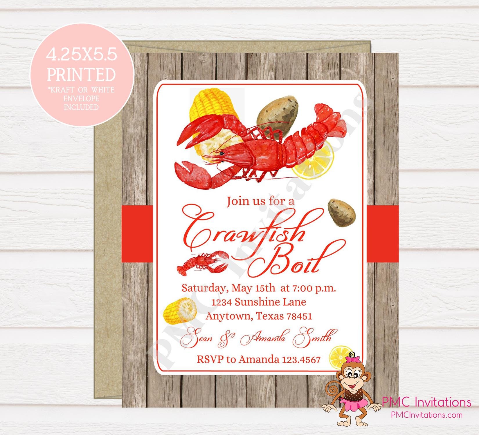 Personalizado IMPRESO 4.25X5.5 Crawfish Boil Invitation, Crawfish, Cajun  Crawfish, Seafood, Birthday, sobre incluido - Etsy México, image size:1650x1500