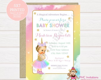 Custom PRINTED Unicorn Baby Shower Invitation, Select hair/skin color - 1.00 each with envelope