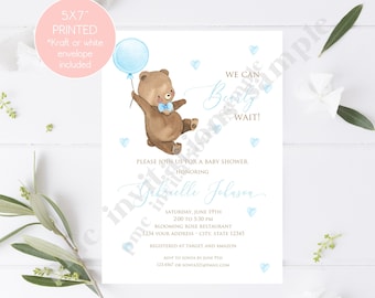 Custom Printed 5x7" Watercolor Teddy Bear Baby Shower, We Can Bearly Wait, Teddy Bear Baby Shower, Flying Bear, envelopes included