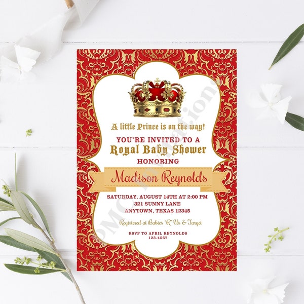 Red Royal Baby Shower Invitation Etsy