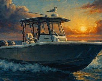 Custom Digital Boat Painting from Your Photo | Personalized Ocean Scene Artwork