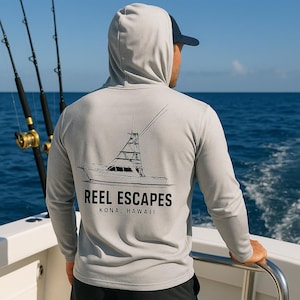 Custom Performance Hooded Boat Shirt - Long Sleeve (Any Color - Line Art) ARTWORK INCLUDED
