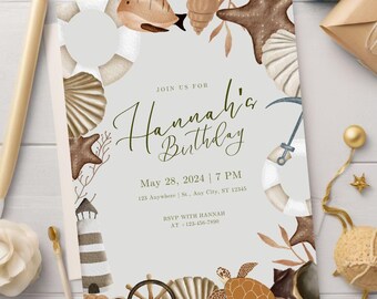 Under the Sea Birthday Invitation: Ocean Animals, Editable Template (Printable)