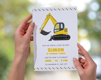 Construction Birthday Invitation | Excavator Party Invite | Editable Digital Download | Boys Birthday Printable | Build & Celebrate