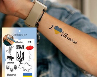 I love Ukraine. Glory to Ukraine (LB-106). Temporary tattoos. Party tattoos. Kids tattoos. Custom design. Tattoo sets. Ukrainian. Realistic