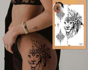 Lion with flowers (LB-119). Temporary tattoos. Party tattoos. Kids tattoos. Custom design. Tattoo sets. Ukrainian. Realistic