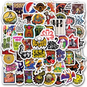 Set 60 Stickers Rock Band 60s 70s 80s 90s Decals Music for Laptops Water Bottles Phone Case Guitar Bumper Skateboard Vinyl Waterproof
