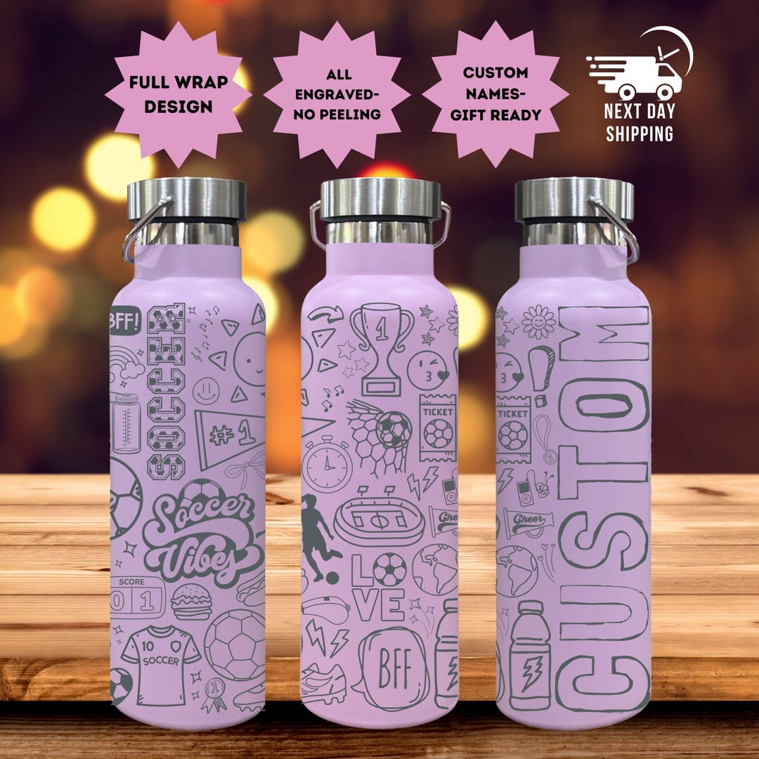 Soccer Water Bottle Full Wrap Personalized Gift Sports Player School ...