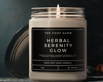 Herbal Serenity Soy Candle, Aromatherapy Scented Candle, Lavender Chamomile Blend, Relaxing Natural Candle, Gift for Wellness & Calm