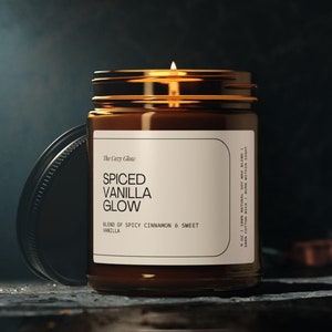 Cinnamon and Vanilla Scented Soy Candle, Spiced Vanilla Glow Candle, Warm Amber Jar Candle, Cozy Fall Candle, Handmade Gift for Her