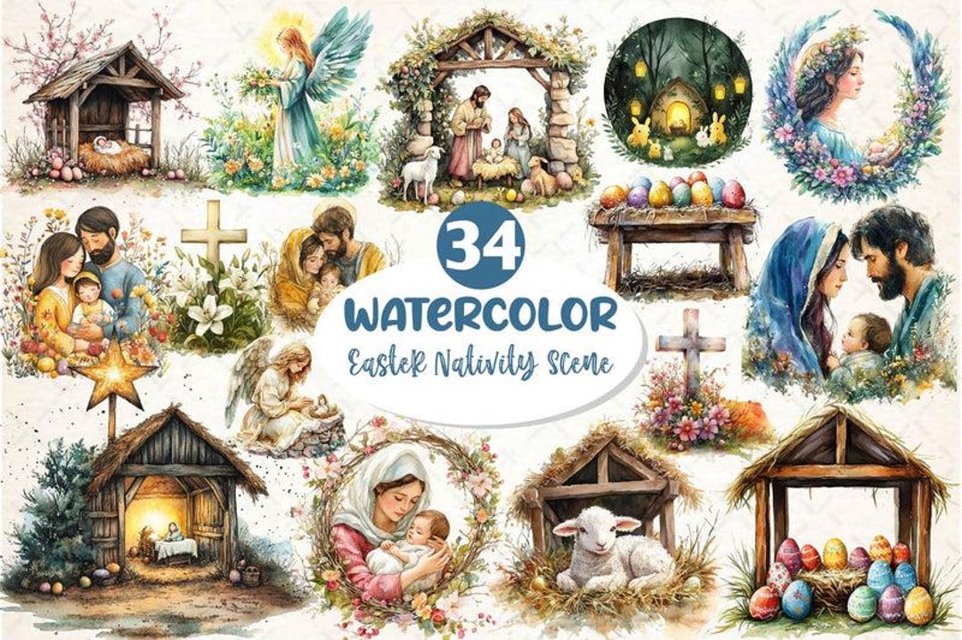 Spring Nativity Easter Nativity Clipart Bundle: Religious Spring Illustrations (PNG ...