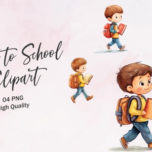 Shy School Boy Clipart: Backpack Student PNG Illustration (Digital Download, 4 Files)