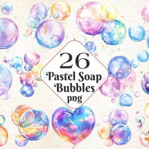 Pacchetto di clipart di bolle di sapone pastello per lavoretti per neonati e bambini, set PNG di bolle morbide, adesivi, sublimazione, download istantaneo