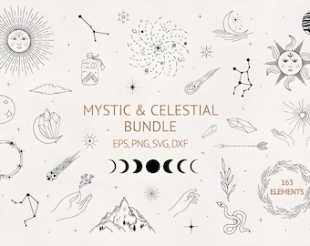 Mystic Celestial Clipart Bundle: Hand-Drawn Witchcraft SVG, PNG, DXF