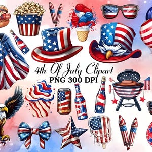 4th of July Clipart Bundle: Patriotic PNG Files (Digital Download)