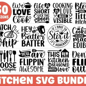Kitchen SVG Design Bundle | 50 Cooking-Themed SVG, PNG, eps files for cricut & silhouette | diy kitchen decor, gifts and crafts
