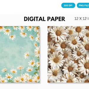 Daisy Flowers Seamless Digital Paper: Vintage Floral Pattern (12&quot;x12&quot; PNG Download